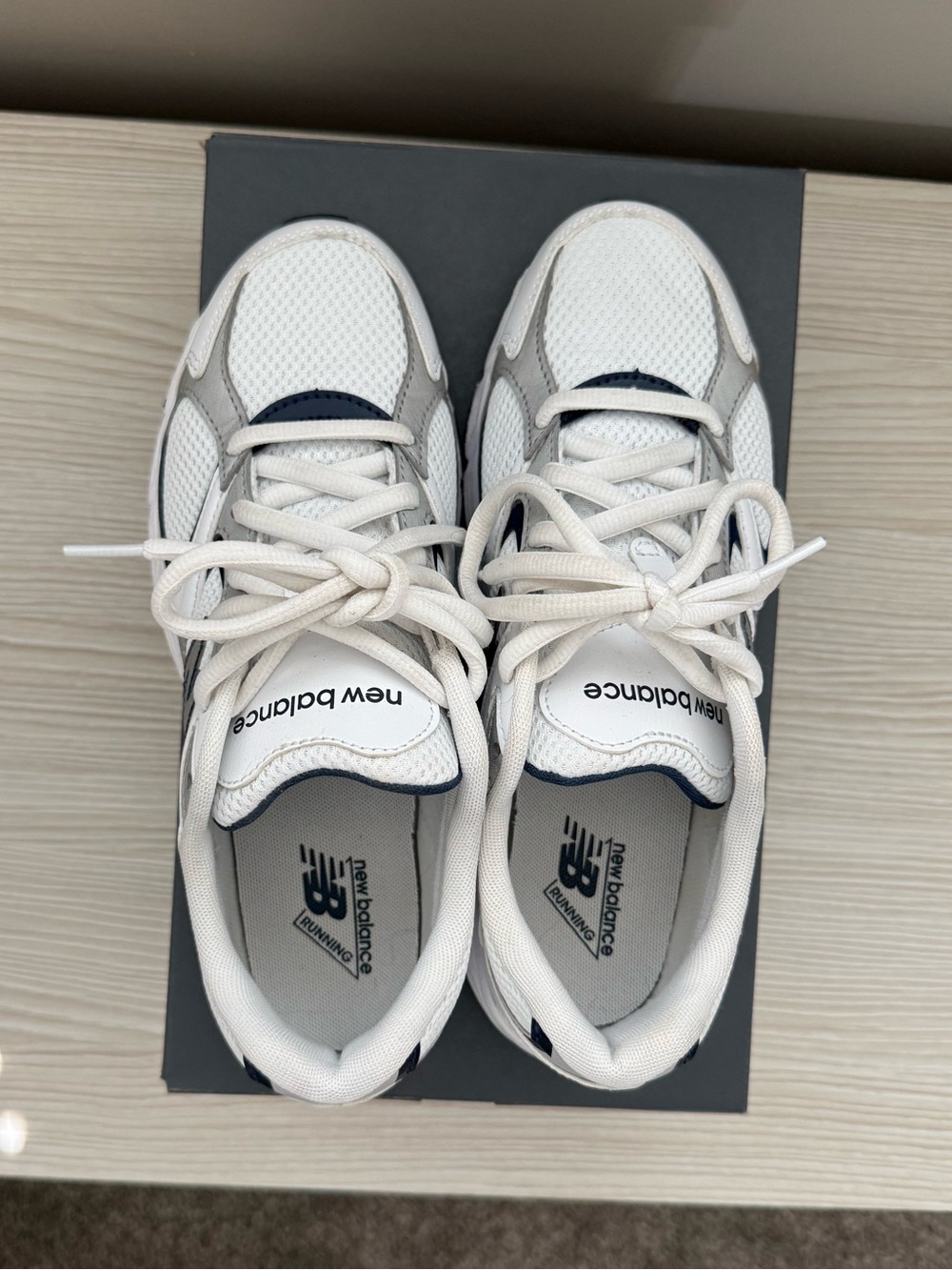 New Balance White & Navy Athletic Mesh Sneakers